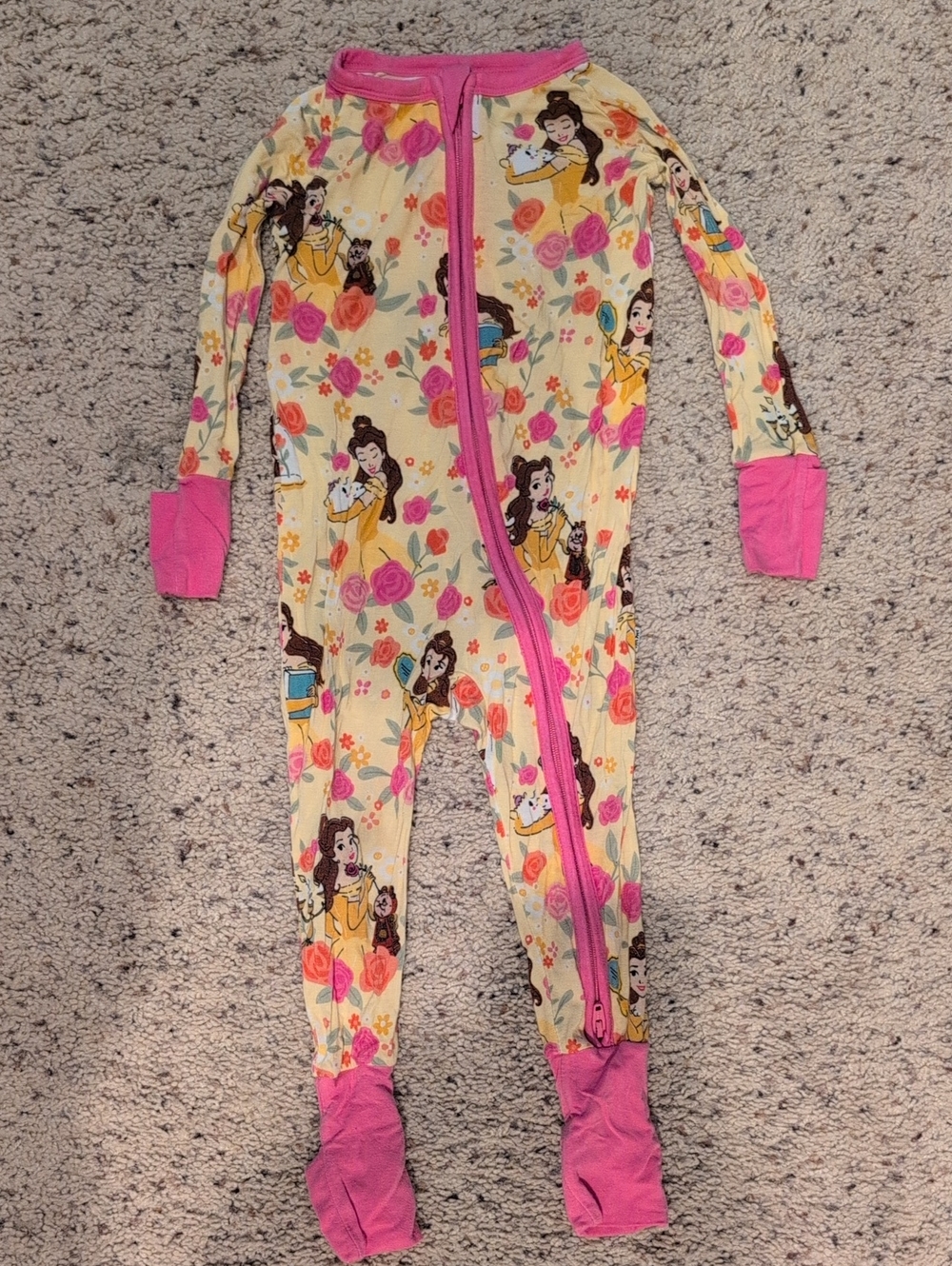 Little Sleepies Yellow Floral Princess Footed One-Piece with Pink Trim